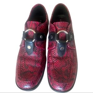 Men's Red Snake-Print Loafers with Black Accent Strap.removed Harness